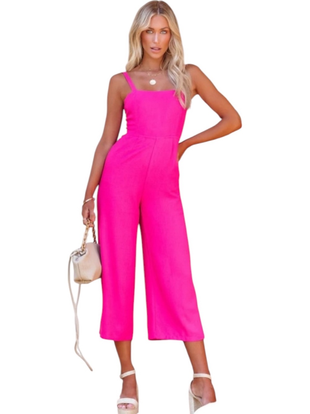 VICI Tie Back Cutout Jumpsuit Womens Medium Hot Pink